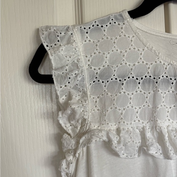 Mango white Schiffli embroidered eyelet lace cap sleeve top size medium - Picture 4 of 8